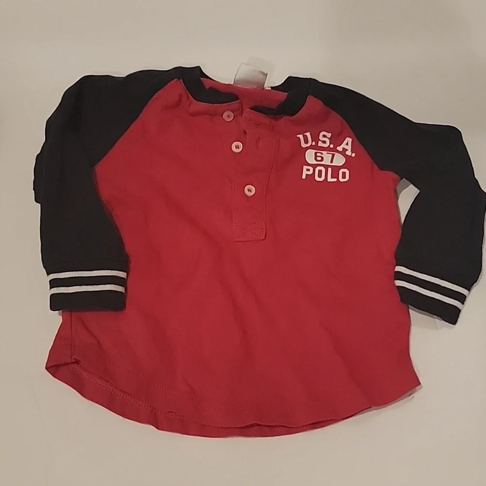 Usa polo 67 Henley red and blue polo ralph lauren long sleeve shirt 9m